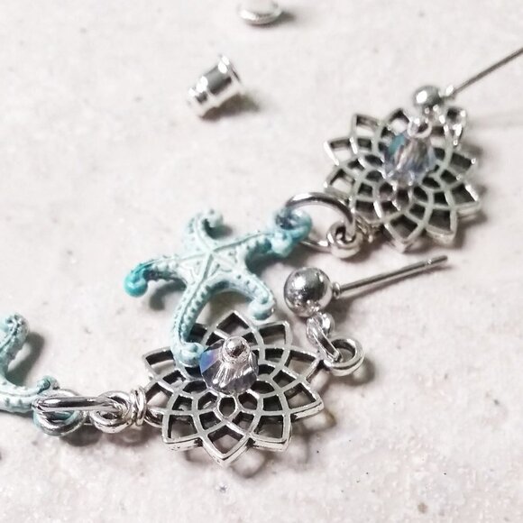 Coastal ~ Beach ~ Island Living! Patina Painted Starfish ~ Sea Star ~ Earrings#3 - Picture 6 of 7